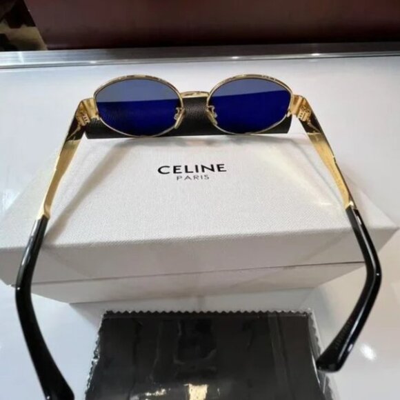 Celine Triomphe Metal CL40235U 30N Oval Sunglasses in Gold with Green Lenses - Picture 1 of 7